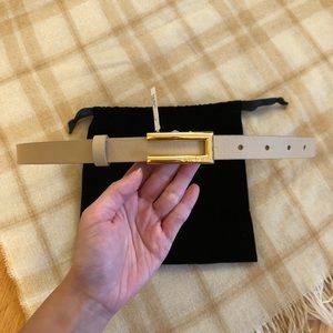 NWT St. John Beige Leather Belt with Gold Buckle